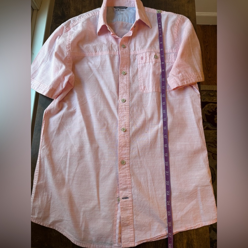 Izod Saltwater Pink Men’s 100% Cotton Button Down Beach Short Sleeve Shirt Small - Picture 6 of 10